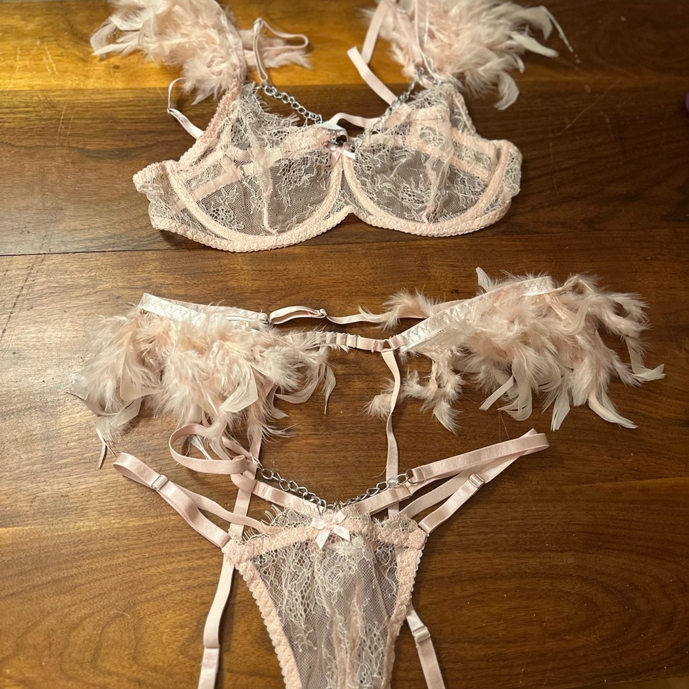 Elegant Lace and Feather Lingerie Set